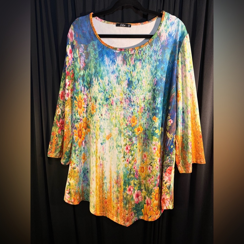 Lily by Firmiana Floral Multicolor Women's Top.  2XL